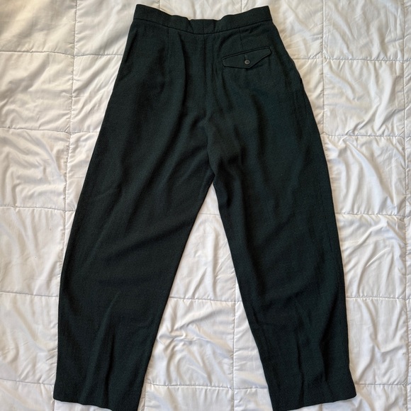 Jaeger Vintage Wool Trousers High Waist Pleated Green Trousers Womens 10 Capsule - Picture 4 of 10